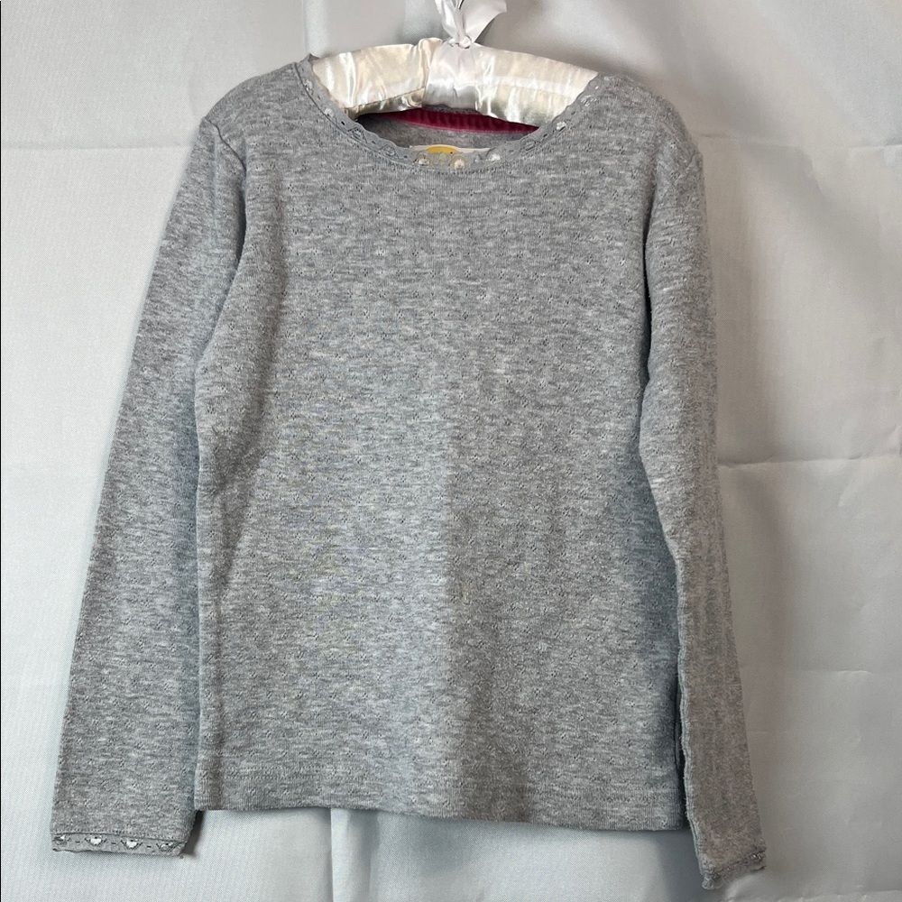 Boden gray Long sleeves lace trim pointelle cotton top size 7/8
